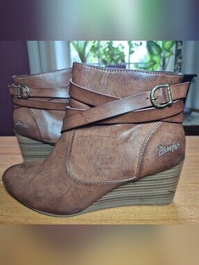 Blowfish Malibu Faux-Leather Wedge Ankle Boots - Size 9.5